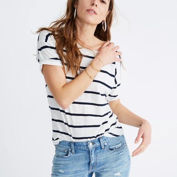 Madewell Whisper Cotton Crewneck Tee Creston Stripe T-Shirt Size XS - Picture 9 of 9